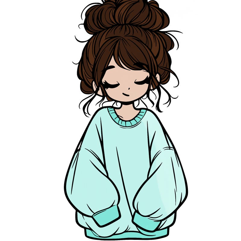 girl with baggy sweatshirt and messy bun