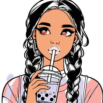 realistic girl with braided hair drinking boba