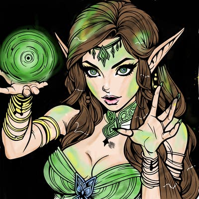 realistic scary beautiful elf sorceress casting spell