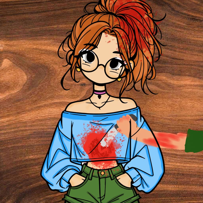 girl with a messy ponytail glasses a baggy crop top and jean shorts