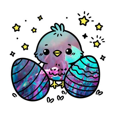 cute easter chick with eggs