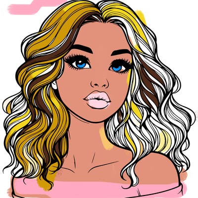 realistic girl with wavy hair and lips