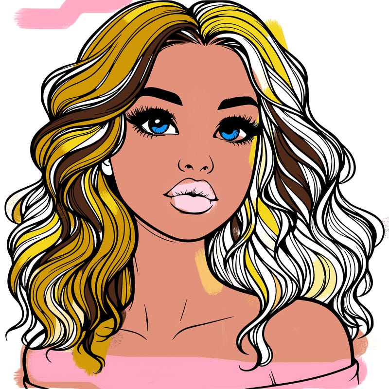 realistic girl with wavy hair and lips