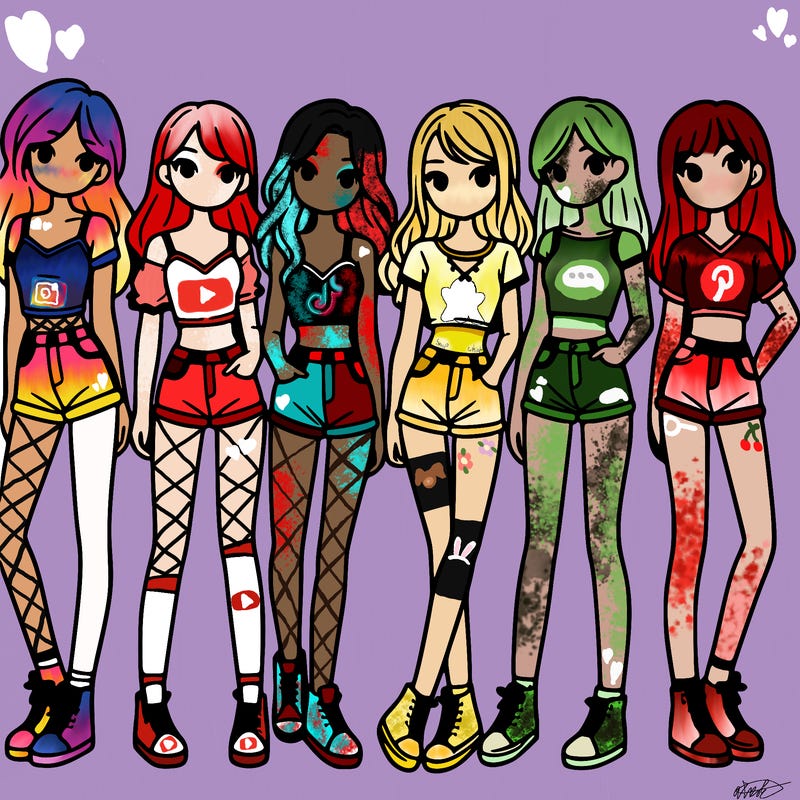 a group of girls wearing crop tops and shorts