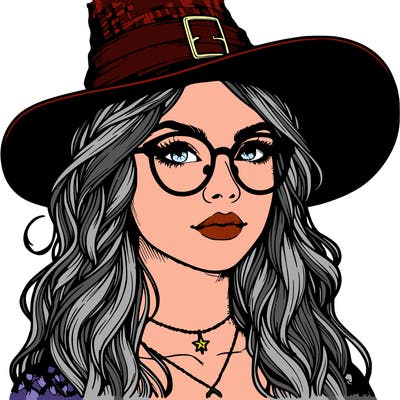 a witch with glasses realistic