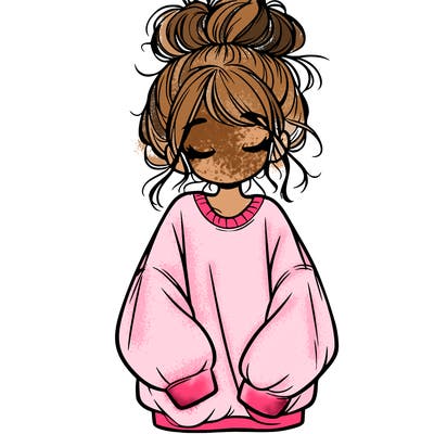 girl with baggy sweatshirt and messy bun