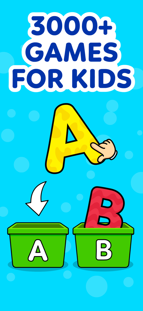Alphabet sorting game for kids showing a letter A being dragged into a matching box