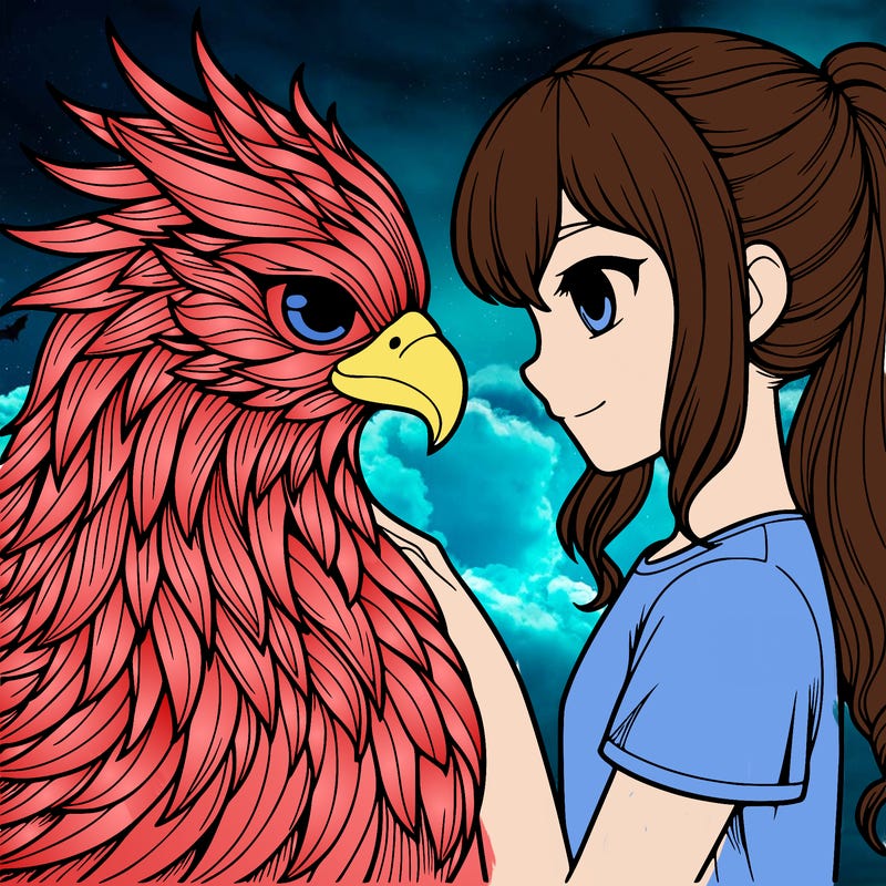 a girl and a realistic phoenix matching