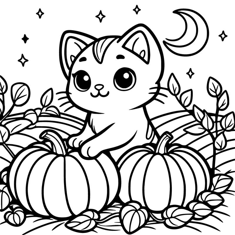 cat in a pumpkin patch