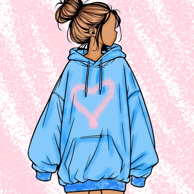 realistic girl with a oversized sweatshirt on and a bun