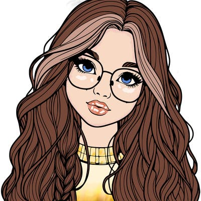 girl with long hair and freckles and glasses realistic