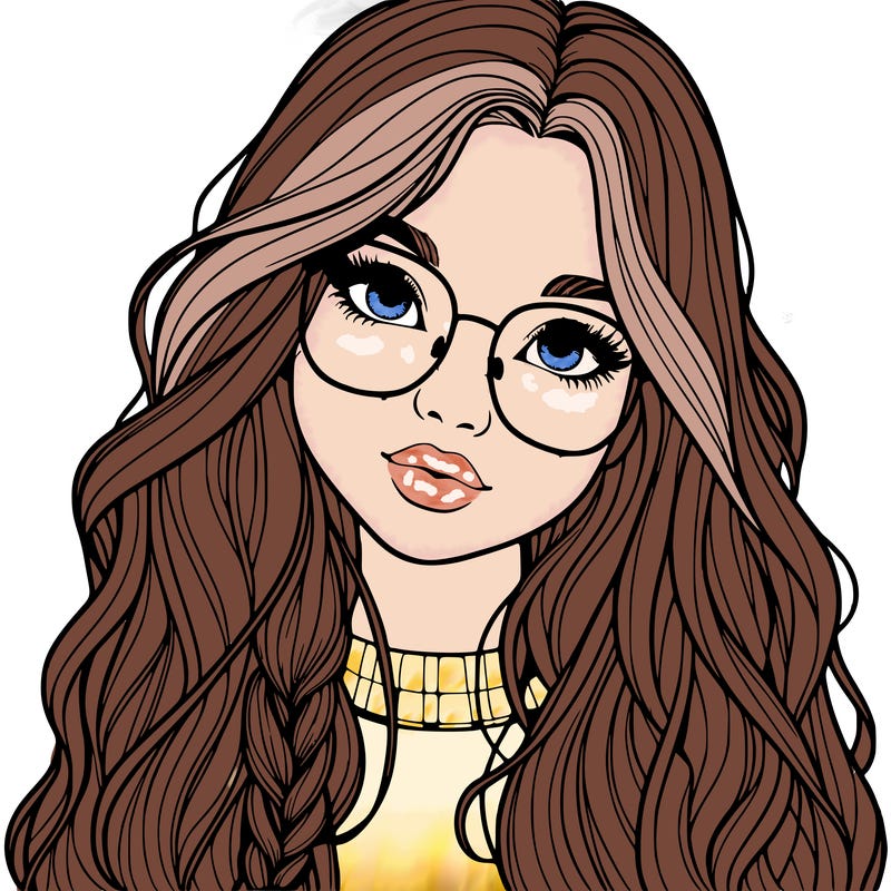 girl with long hair and freckles and glasses realistic