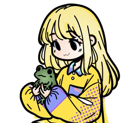 girl with long hair and a oversized shirt. and she is holding a frog