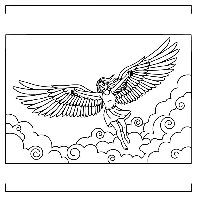 a girl with angel wings flying