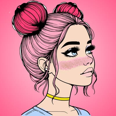 realistic girl with buns on the top of her head