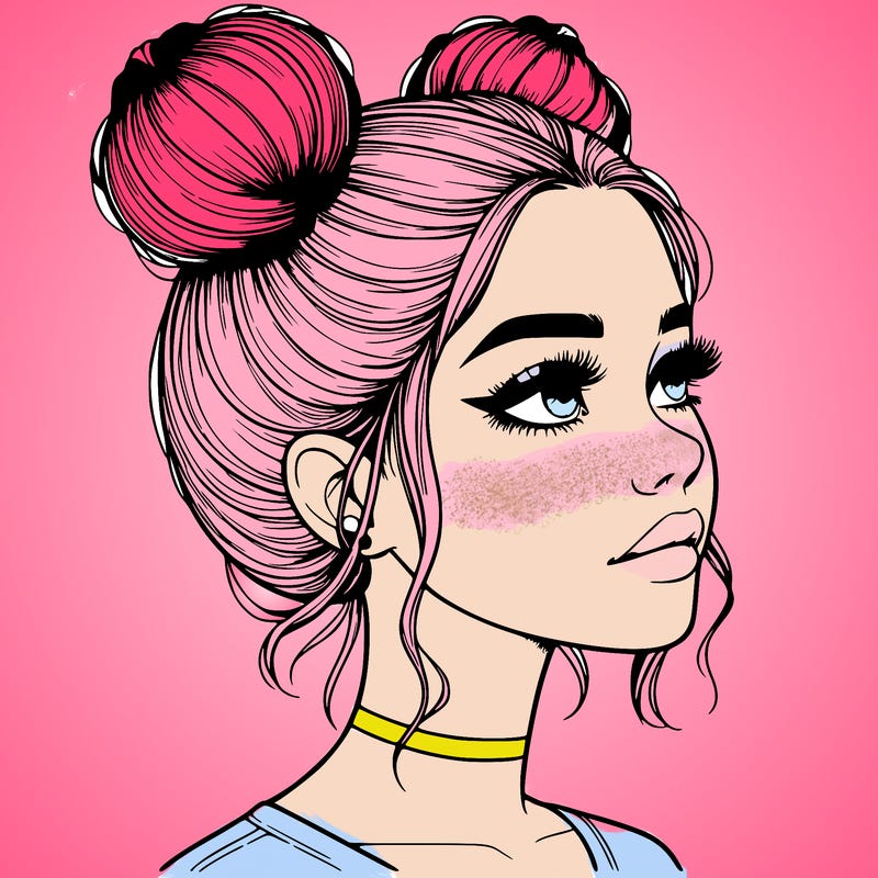 realistic girl with buns on the top of her head