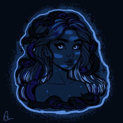 realistic girl with snakes as hair