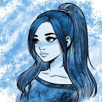 realistic girl with a high ponytail