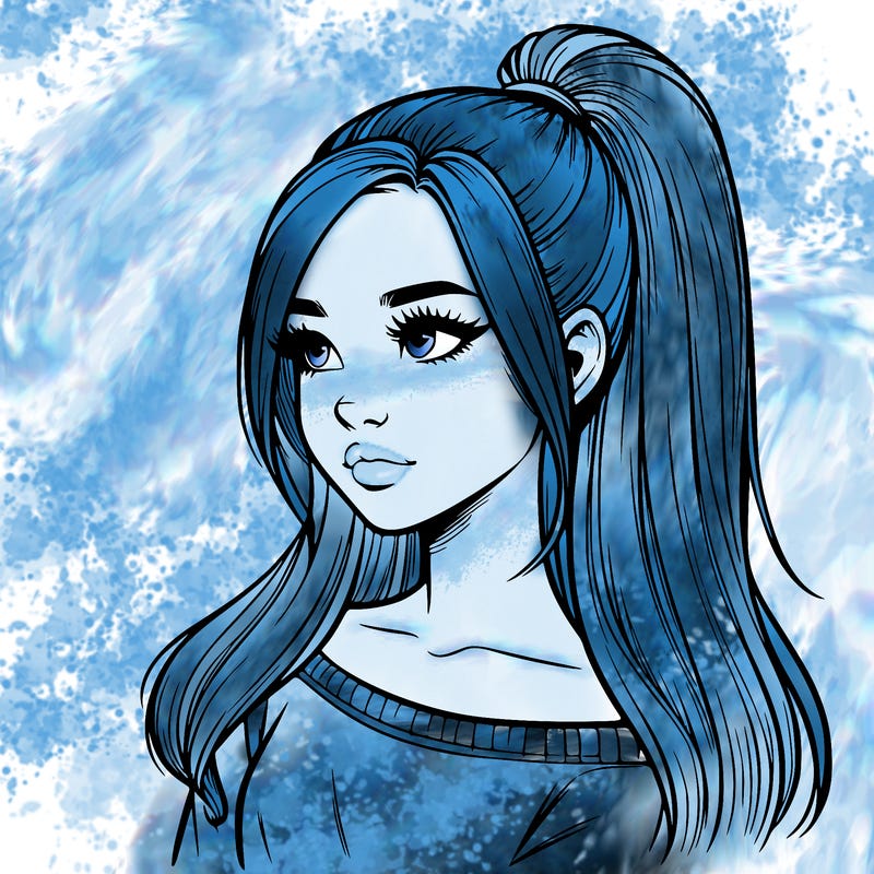 realistic girl with a high ponytail