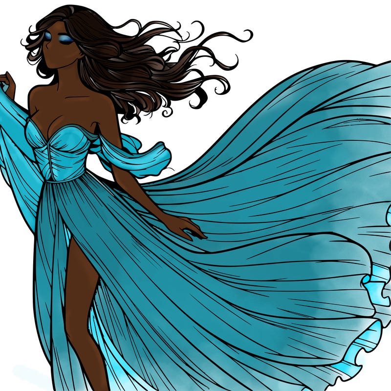 realistic woman in dress flowing the the wind