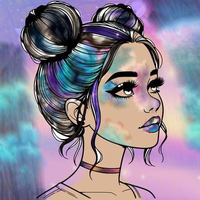 realistic girl with buns on the top of her head