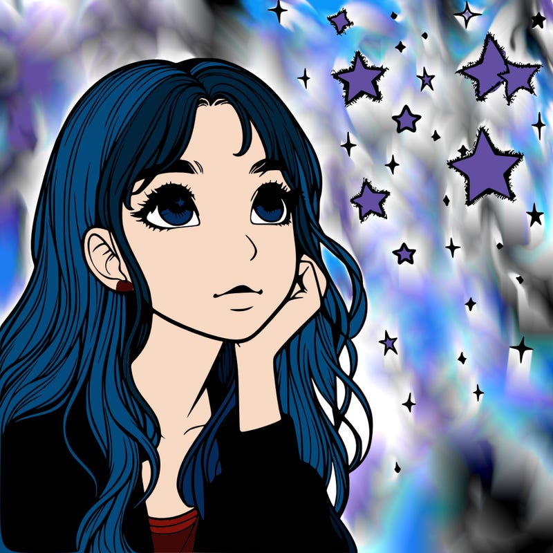 realistic girl looking at the stars