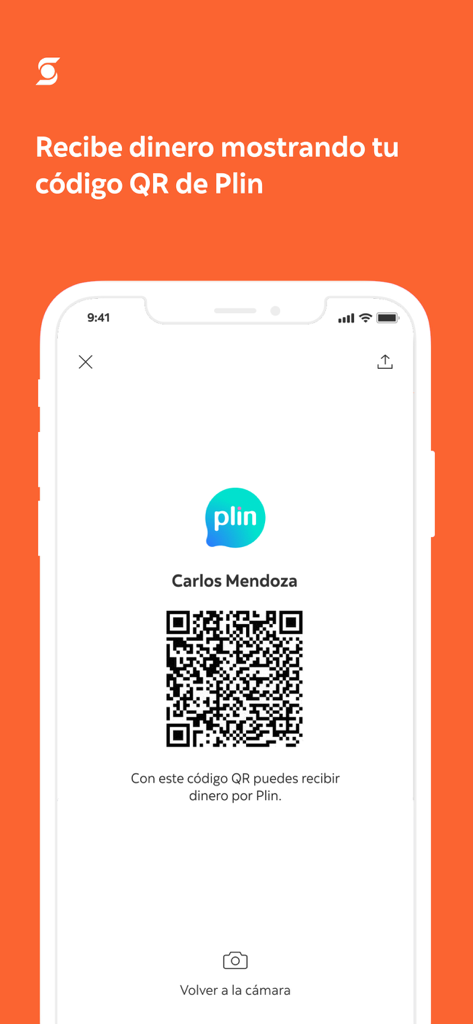Scotiabank Perú - Interface do aplicativo móvel Scotiabank Peru mostrando um código QR para receber dinheiro via Plin