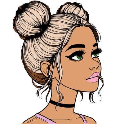 realistic girl with buns on the top of her head