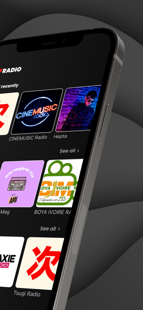 Welove.radio app interface showing diverse music stations curated by enthusiasts