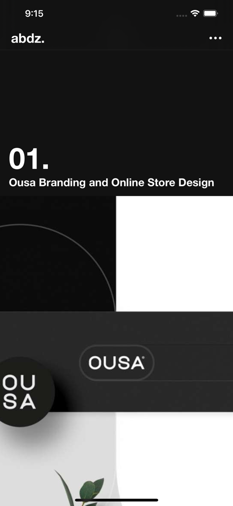 abdz.do - Screenshot of the abdz app showing a design case study for Ousa branding and online store