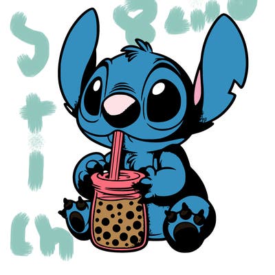 stitch drinking boba tea