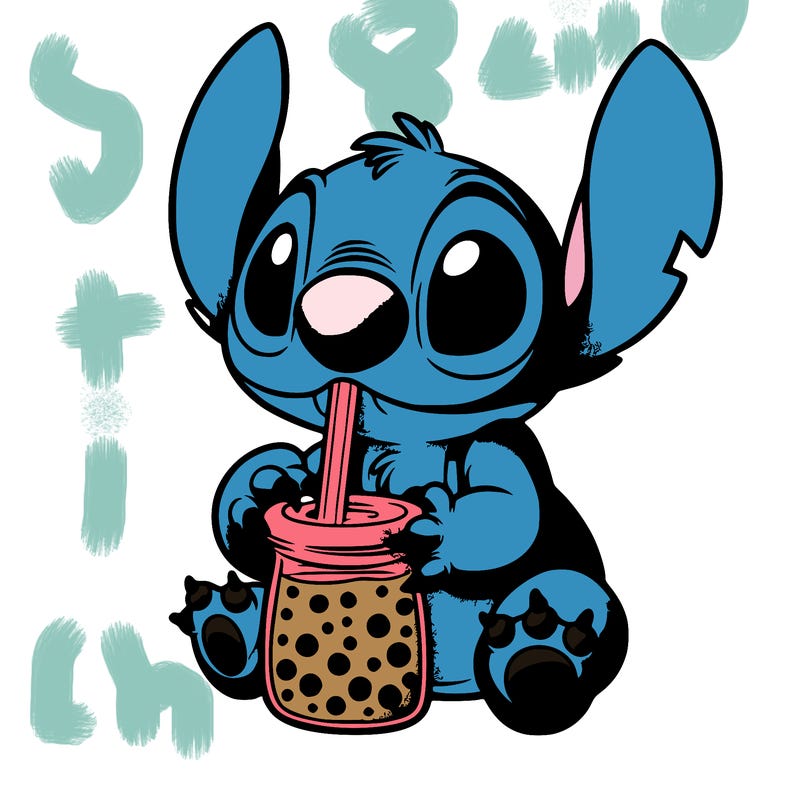 stitch drinking boba tea
