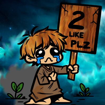 small poor toddler crying with sign that says 2 like plz