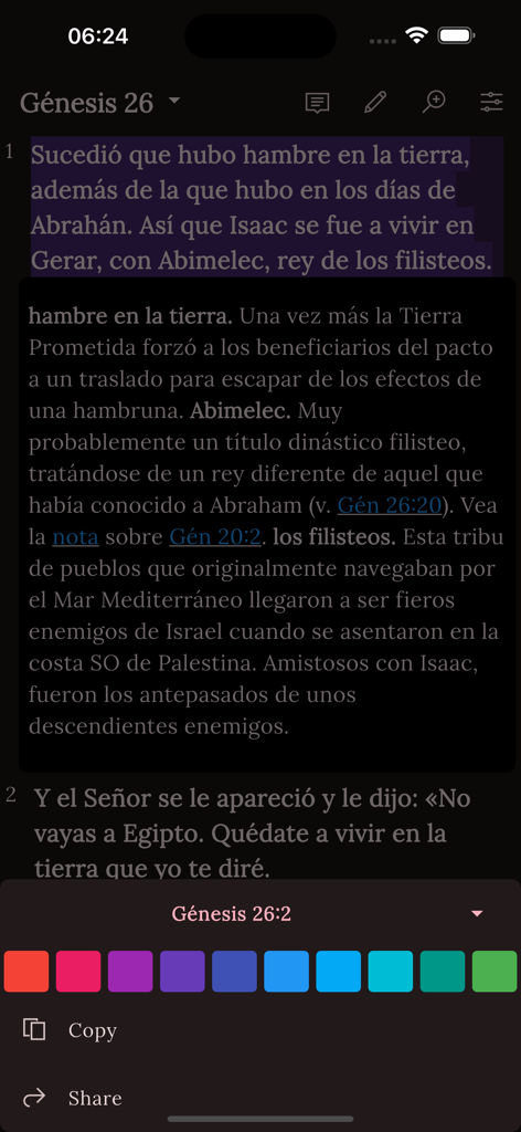 Biblia Estudio de MacArthur - Interface of the Biblia Estudio de MacArthur app displaying verse commentary and text highlighting tools.