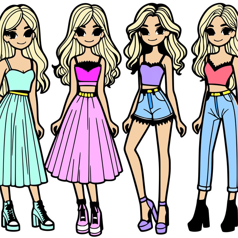 4 girls in dresses, pants and croptops