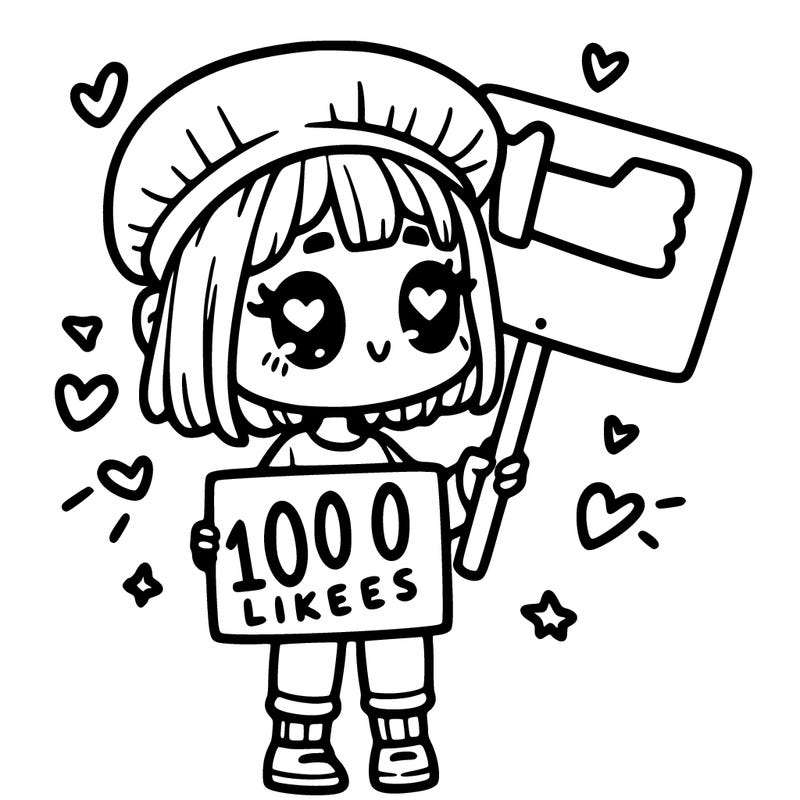 a girl with a sign saying 1000 likes
