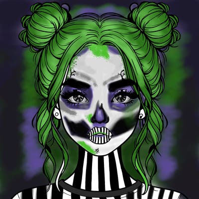 realistic girl with two buns in hair and lips