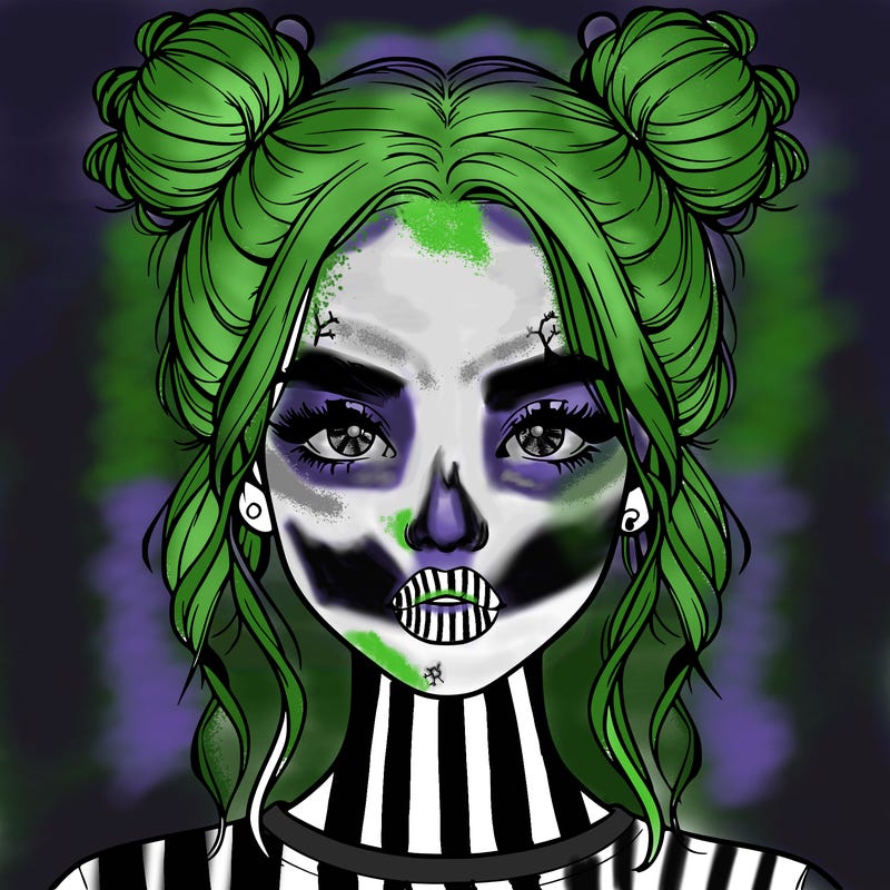 realistic girl with two buns in hair and lips