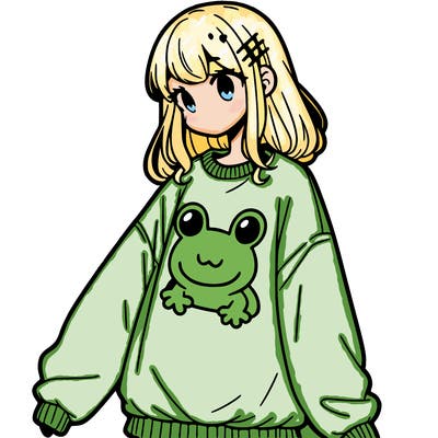 girl wearing frogging sweatshirt