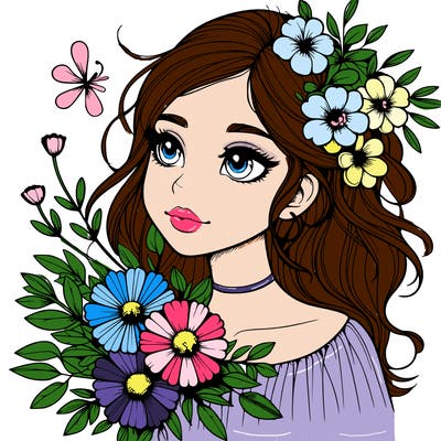 realistic girl with flowers