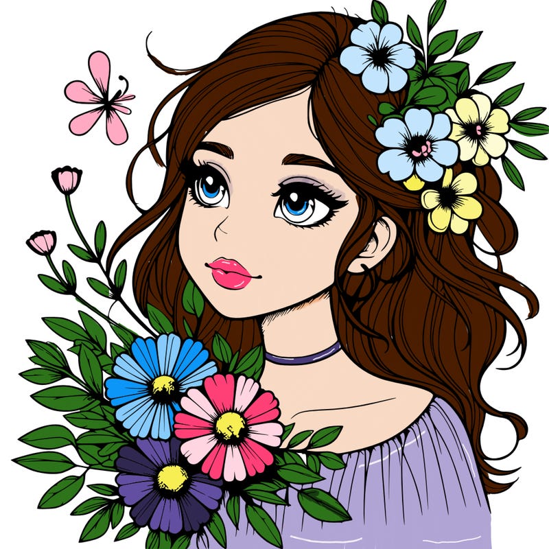 realistic girl with flowers