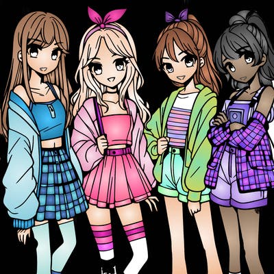 teen manga girls group of 4