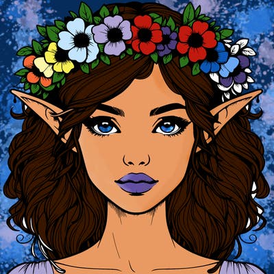 realistic female elf with flower crown