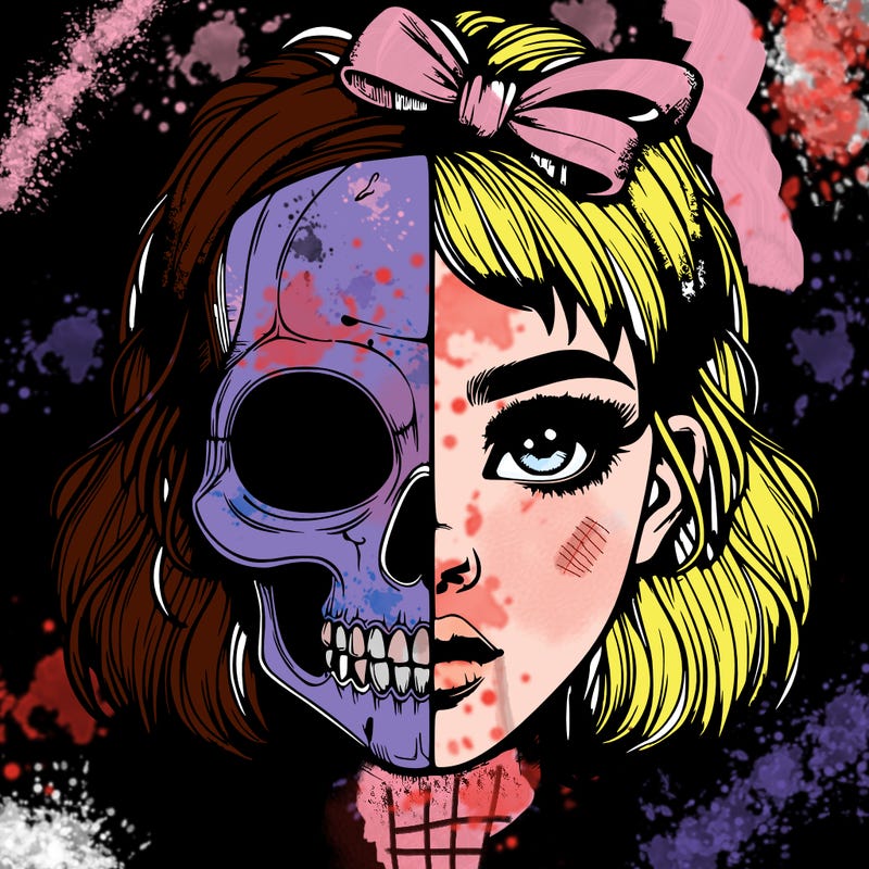 realistic girl with half skull mask