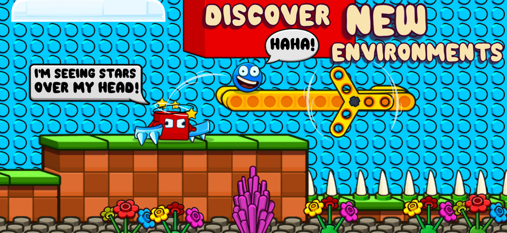 Ball tales - The Holy Treasure - Blue ball character navigating a brick themed level with platforms and spikes in Ball Tales