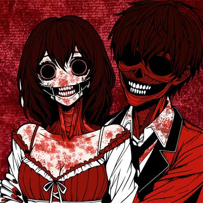 realistic scary creepy girl and boy couple romance horror anime