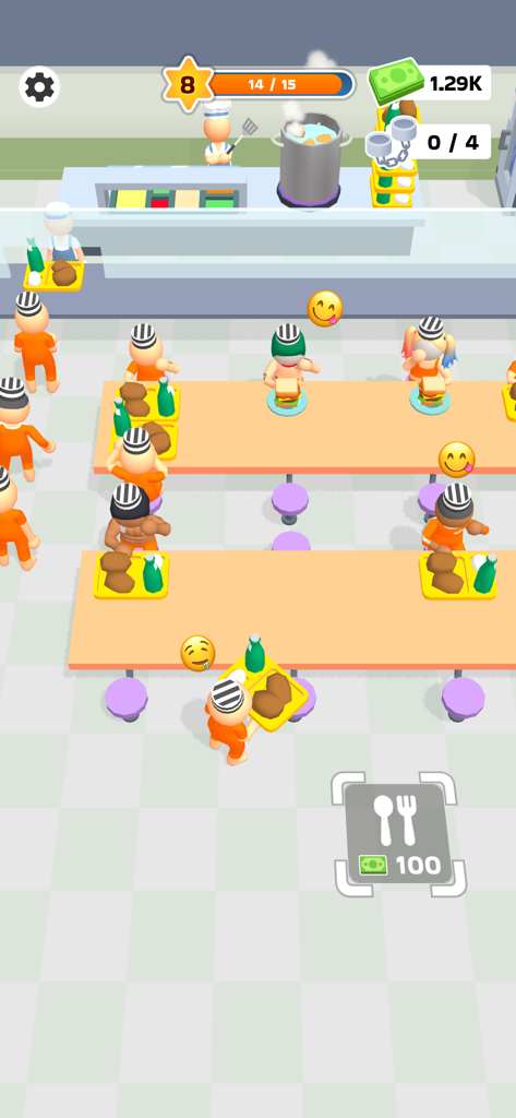Prisioneiros comendo em uma cafeteria em Prison Life Idle Game