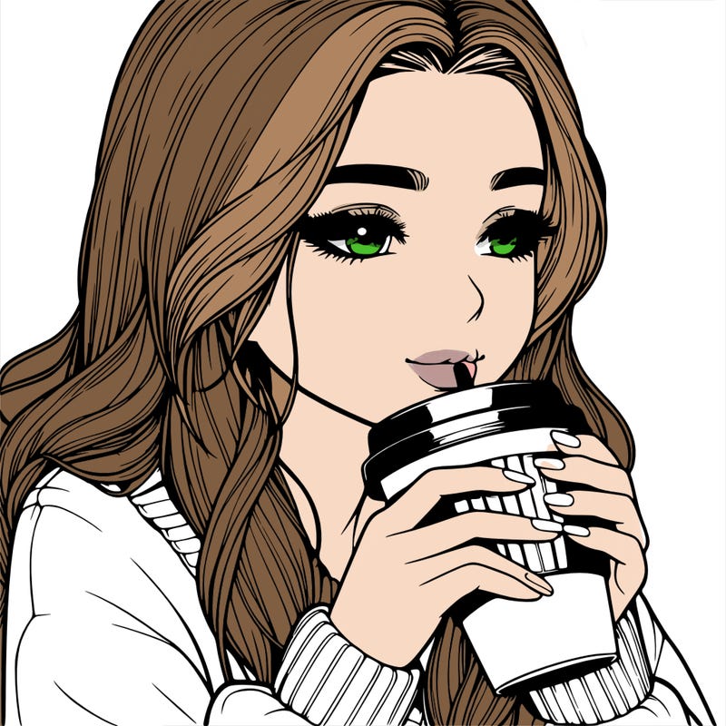 realistic girl drinking coffee