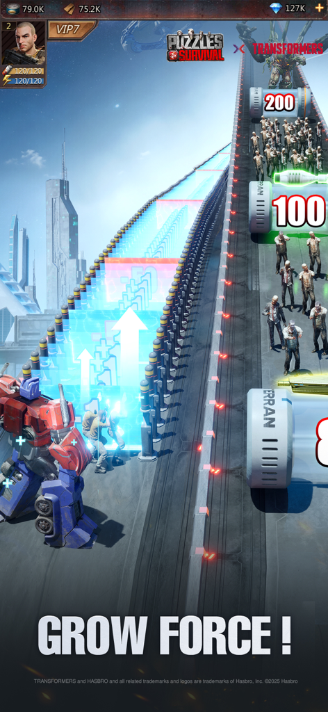 Puzzles & Survival - Optimus Prime in a Puzzles and Survival Transformers collaboration gameplay screen