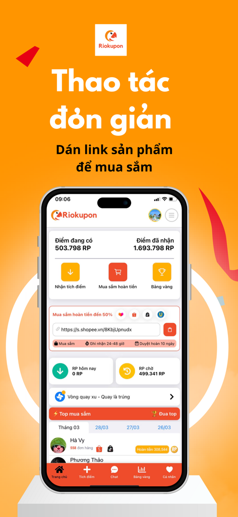 Riokupon : Cashback & Reward - Riokupon app screen showing reward points balance and product link entry for cashback.